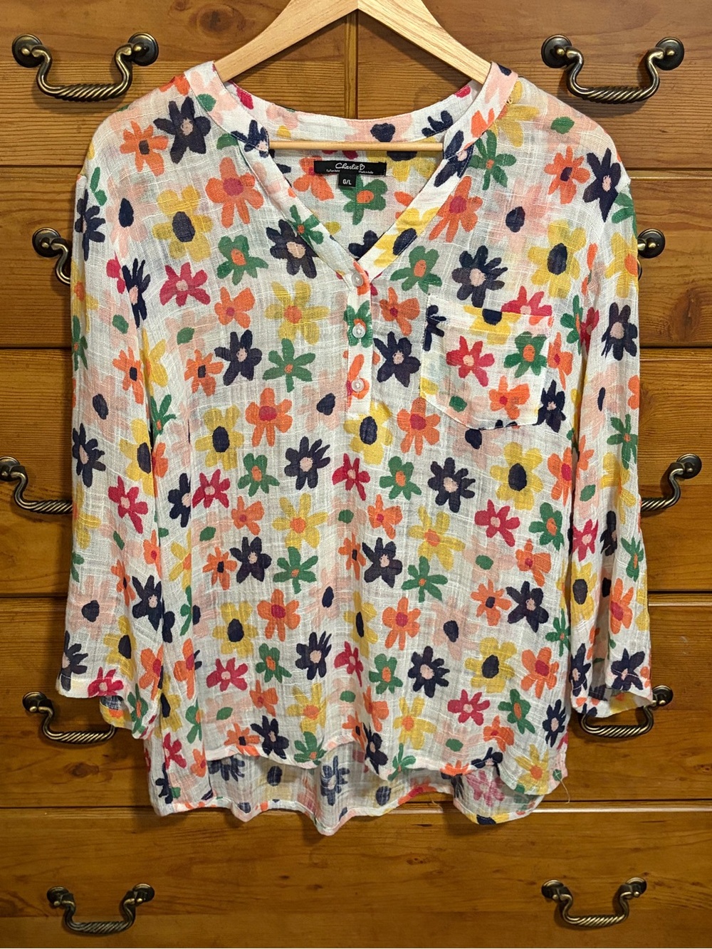 Charlie B floral gauze blouse size large